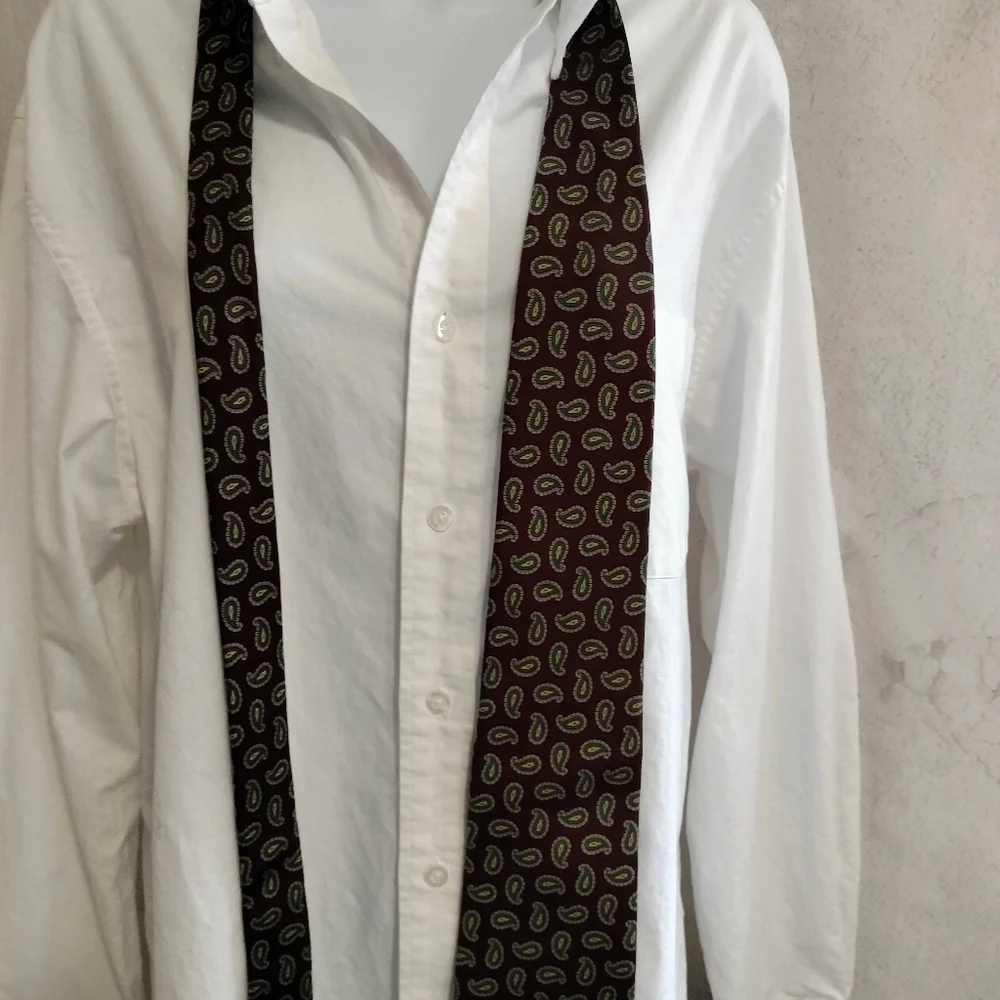 LANDS' END Debonaire Burgundy Green Gray Paisley Men's Silk Neck Tie